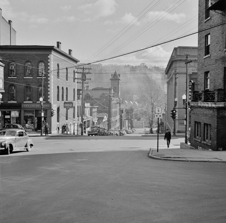 Little Falls: Looking toward the river in Little Falls, New York, October 1941.