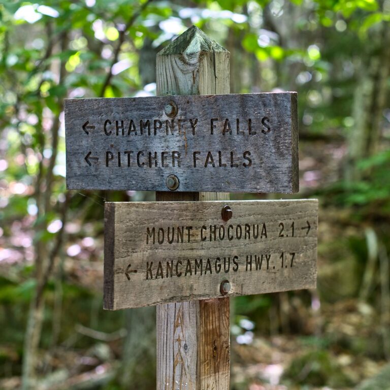 Signpost to Champney Falls and Pitcher Falls