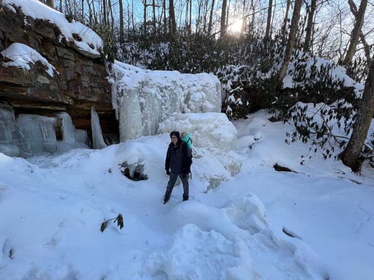 David, Ember and frozen Cole Run Falls