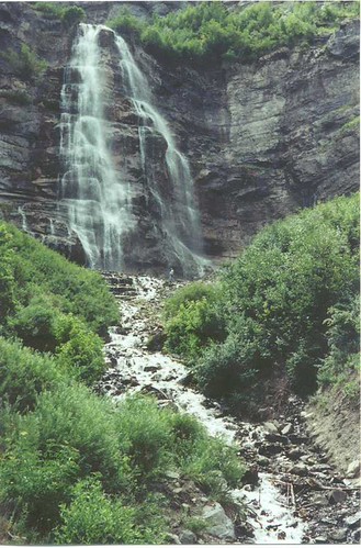 Bridal Veil Falls, Utah - look close and you can see my friend standing at the base of the falls. Bridal Veil Falls, Utah - look close and you can see my friend standing at the base of the falls.