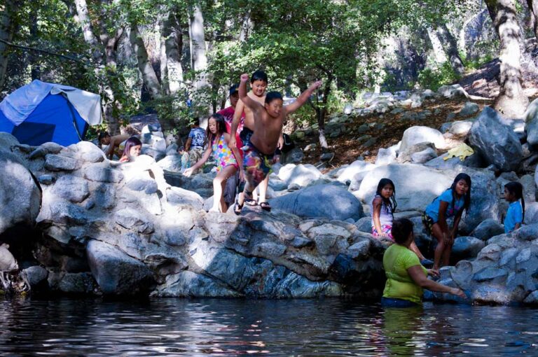 Children playing in the stream at Switzer Falls Picnic Area